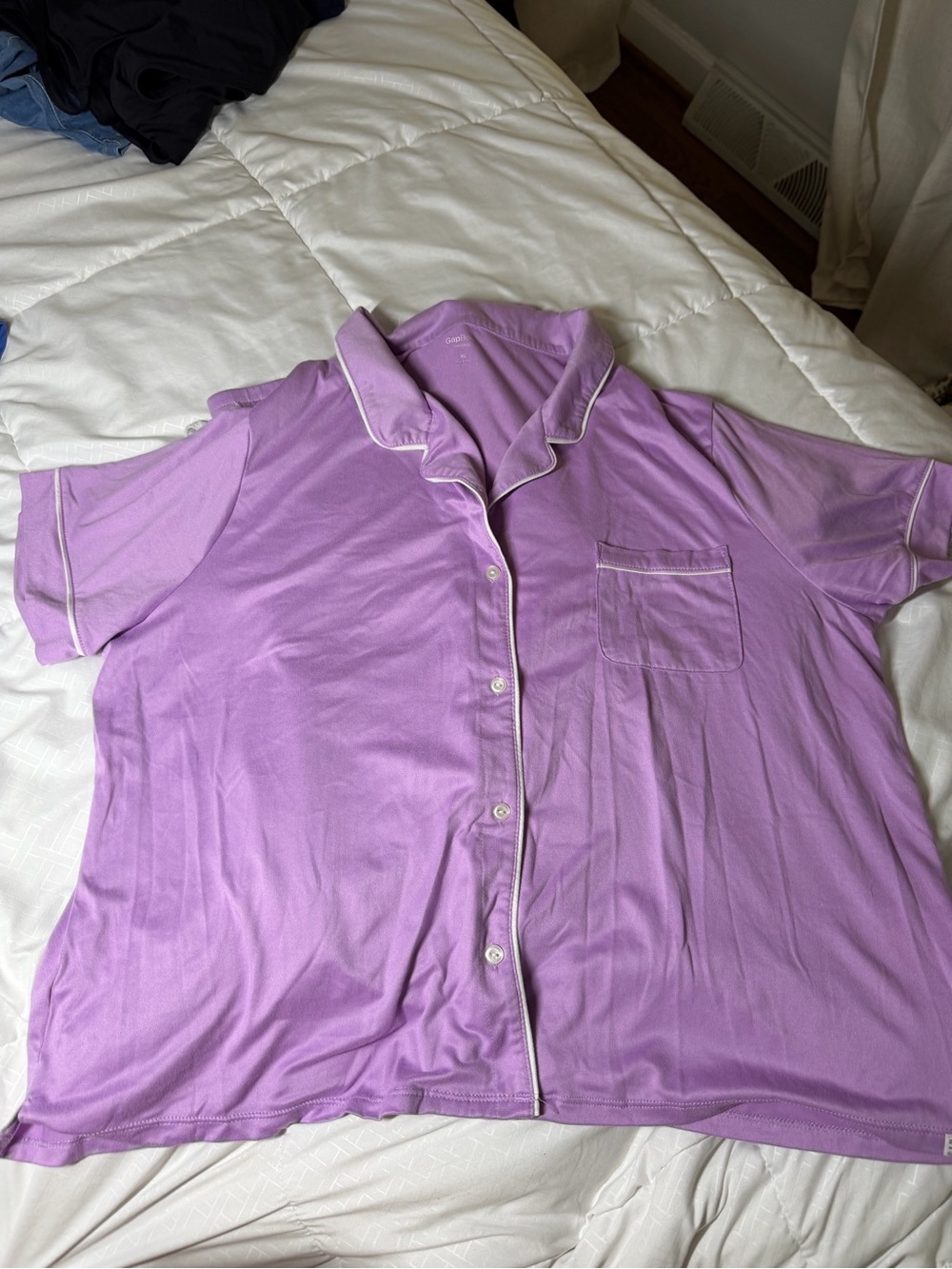 Lilac Short Sleeve Button Pajama set with White Piping